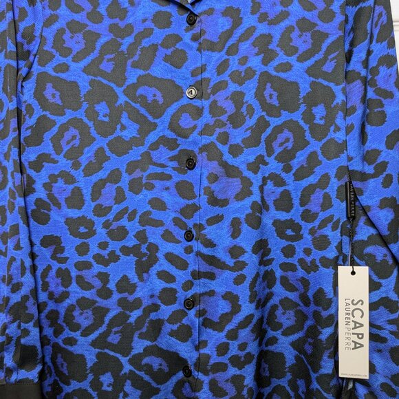 Scapa Lauren Perre Duchessa XS Royal Blue Black Animal Print Shirt NWT - Picture 7 of 16